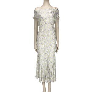 Vintage PRÉCIS Flowy Silk Shimmering Foral Burn-out Mermaid White